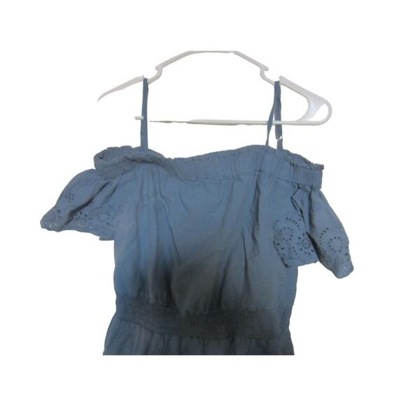 Blush Blue Eyelet Off Shoulder Mini Dress Boho Summer Large - Picture 5 of 8